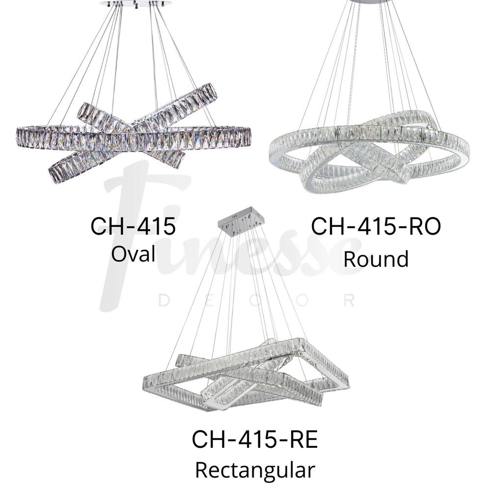 Crystal Elegance Chandelier Chrome Crystal Integrated LED  3 Rings. Picture 6