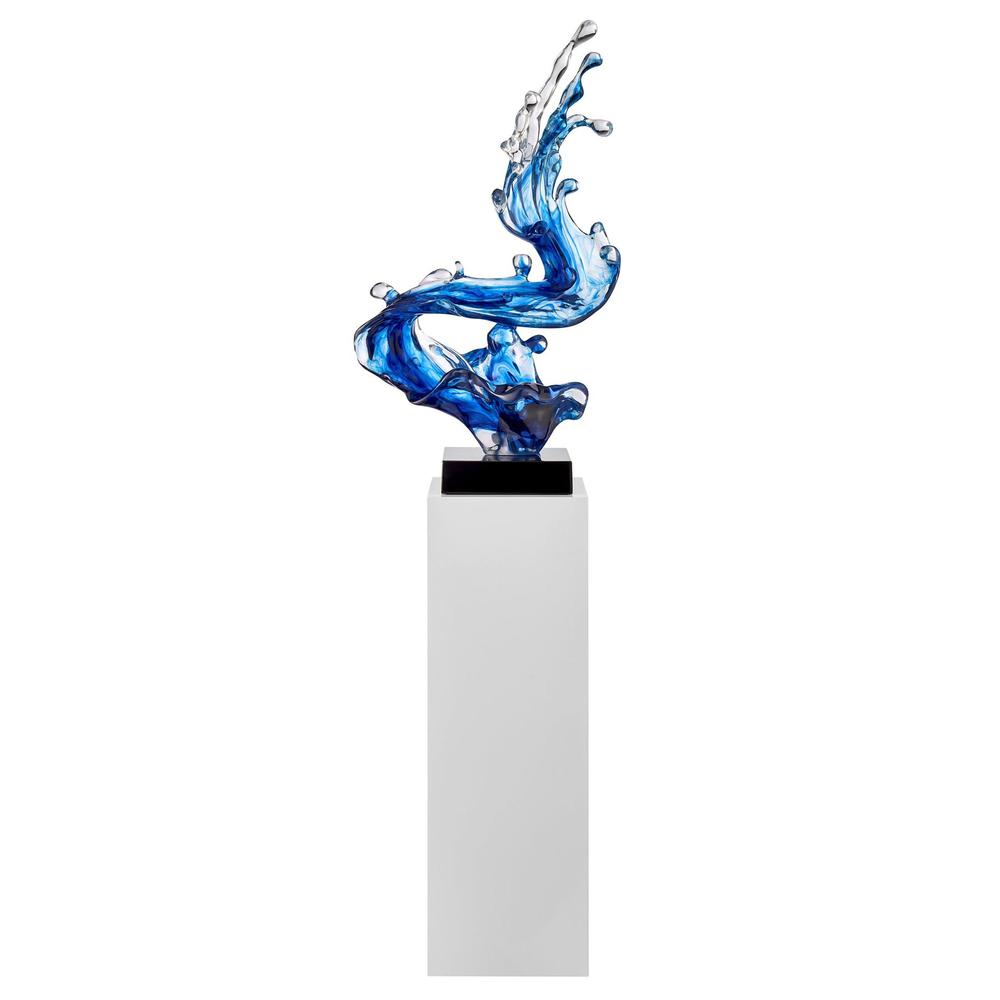 Wave Floor Sculpture Ocean Blue with White Stand Resin Handmade 57" Tall. Picture 1