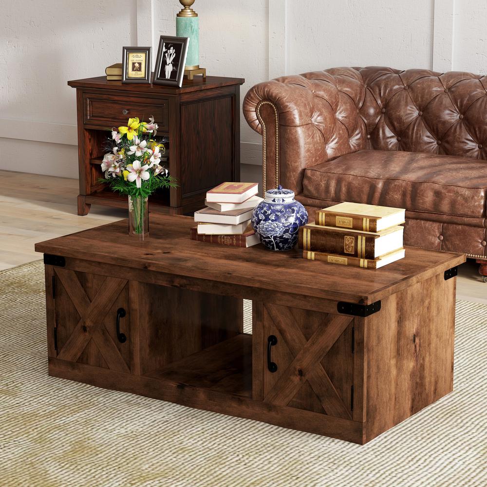 48 in. No Assembly Required Aged Whiskey Finish Solid Wood Coffee Table. Picture 1