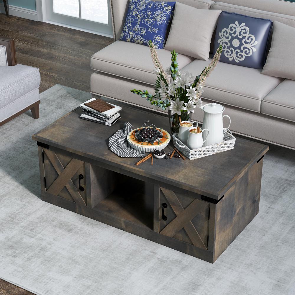 48 in. No Assembly Required Barnwood Finish Solid Wood Coffee Table. Picture 4