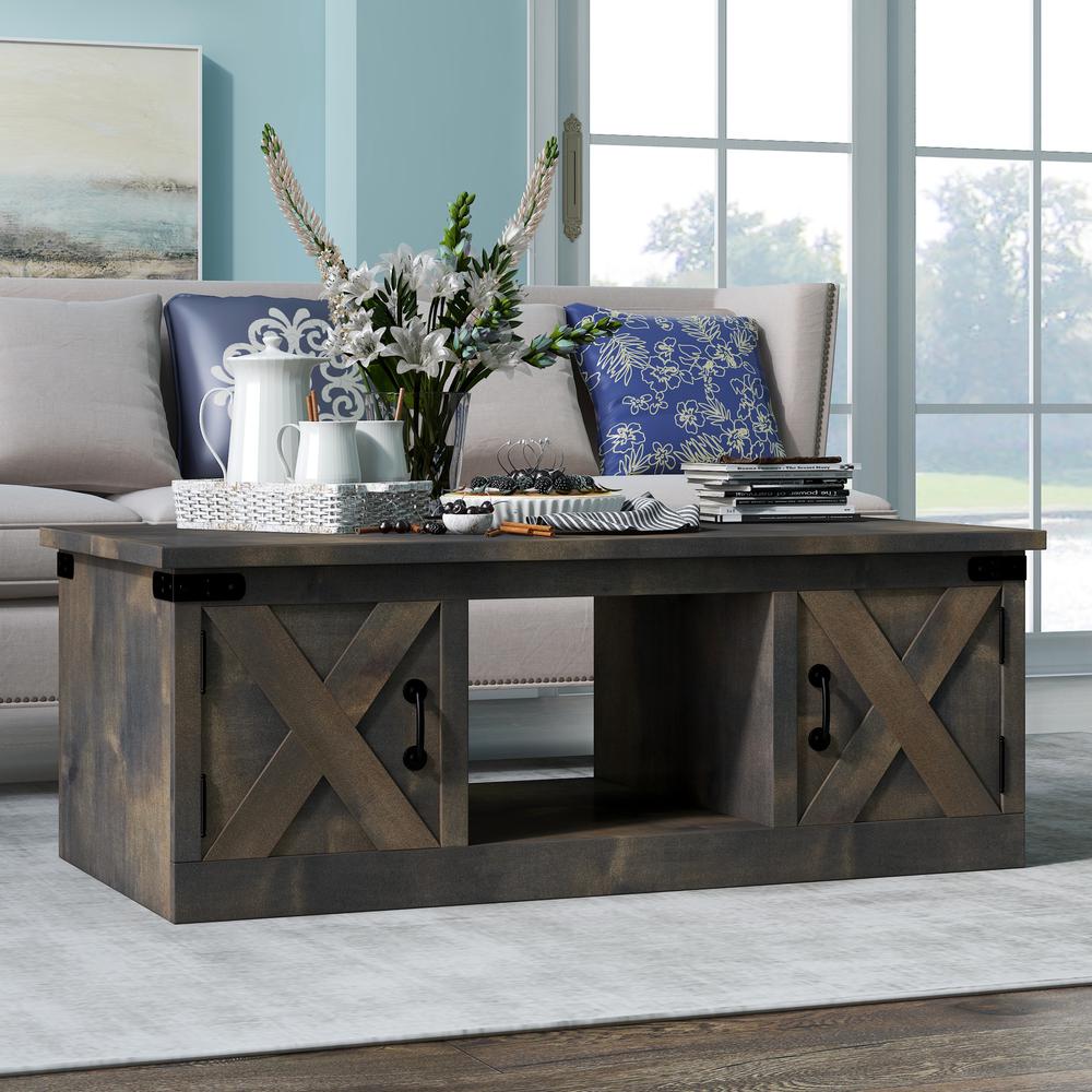 48 in. No Assembly Required Barnwood Finish Solid Wood Coffee Table. Picture 2