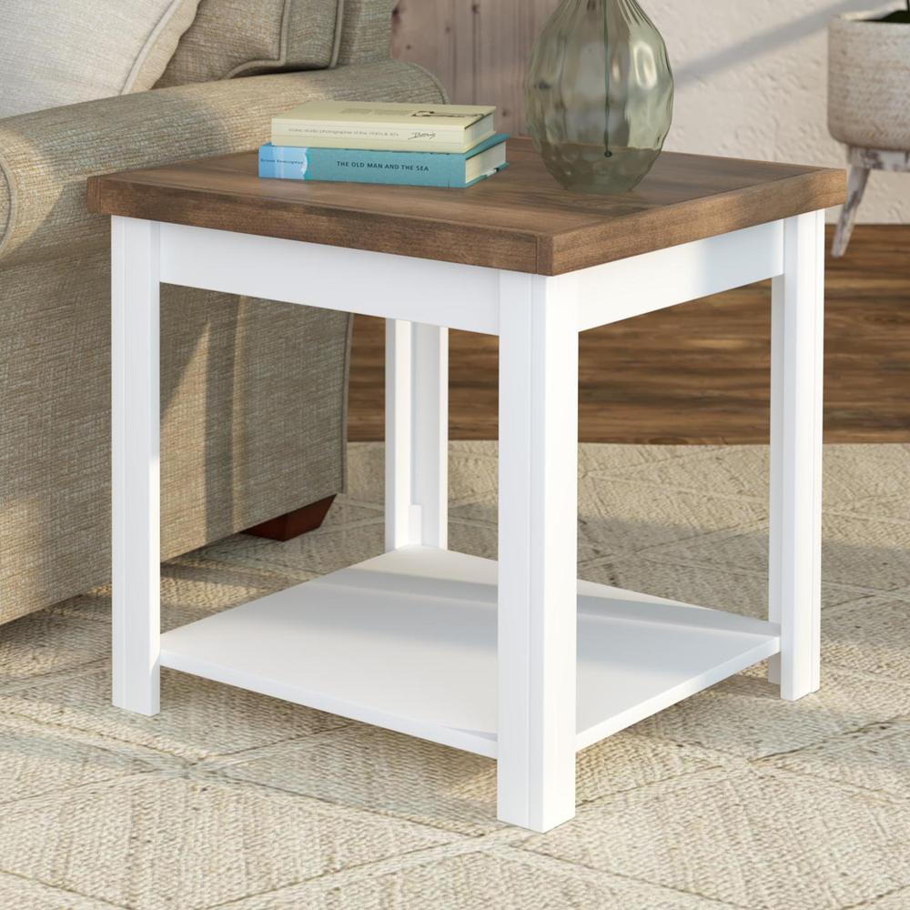 White Wash and Brown Finish Solid Wood Side Table. Picture 1