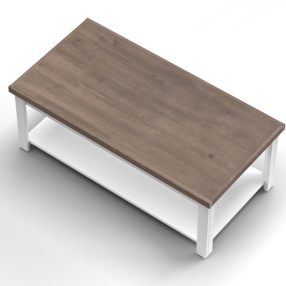 Blue Denim and Whiskey Brown Finish Open Storage Coffee Table. Picture 6
