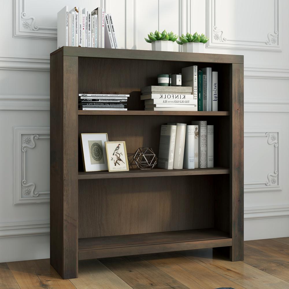 3-shelf Barnwood Finish Solid Wood Bookcase. Picture 1