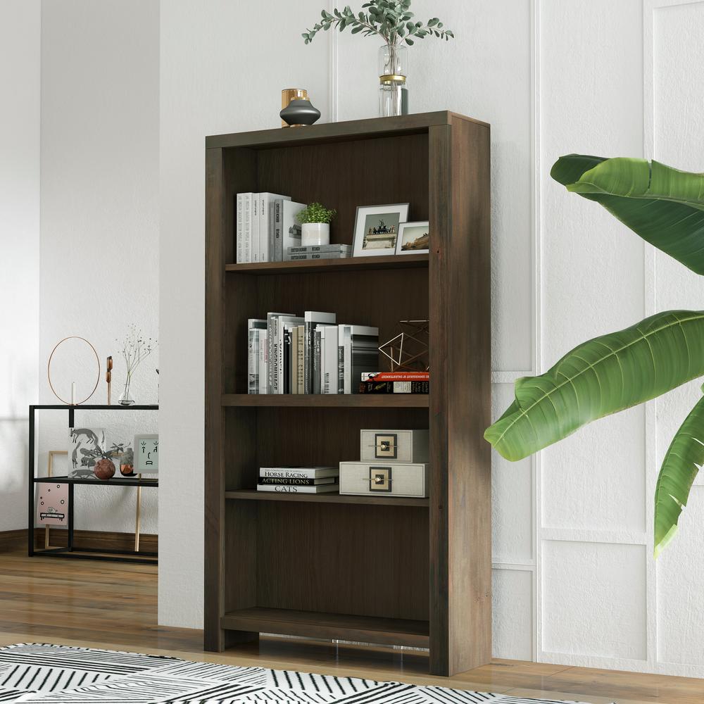 4-shelf Barnwood Finish Solid Wood Bookcase. Picture 1
