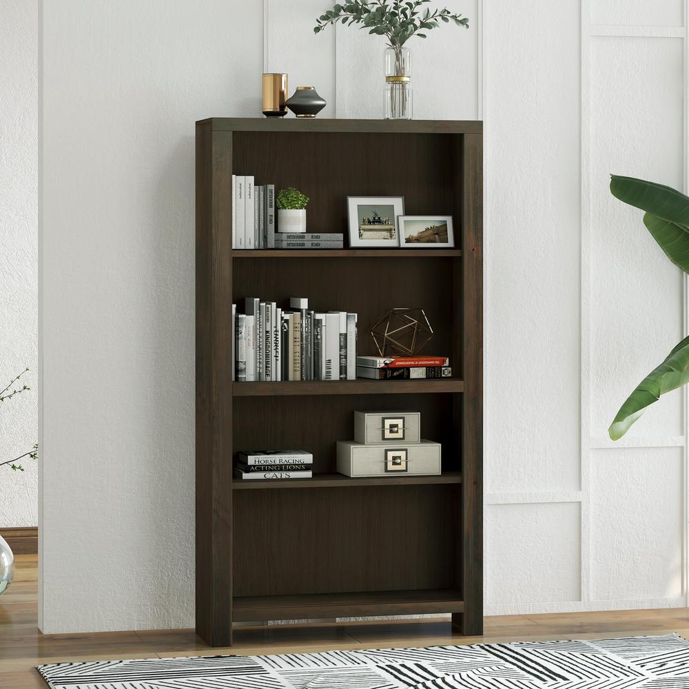 4-shelf Barnwood Finish Solid Wood Bookcase. Picture 2