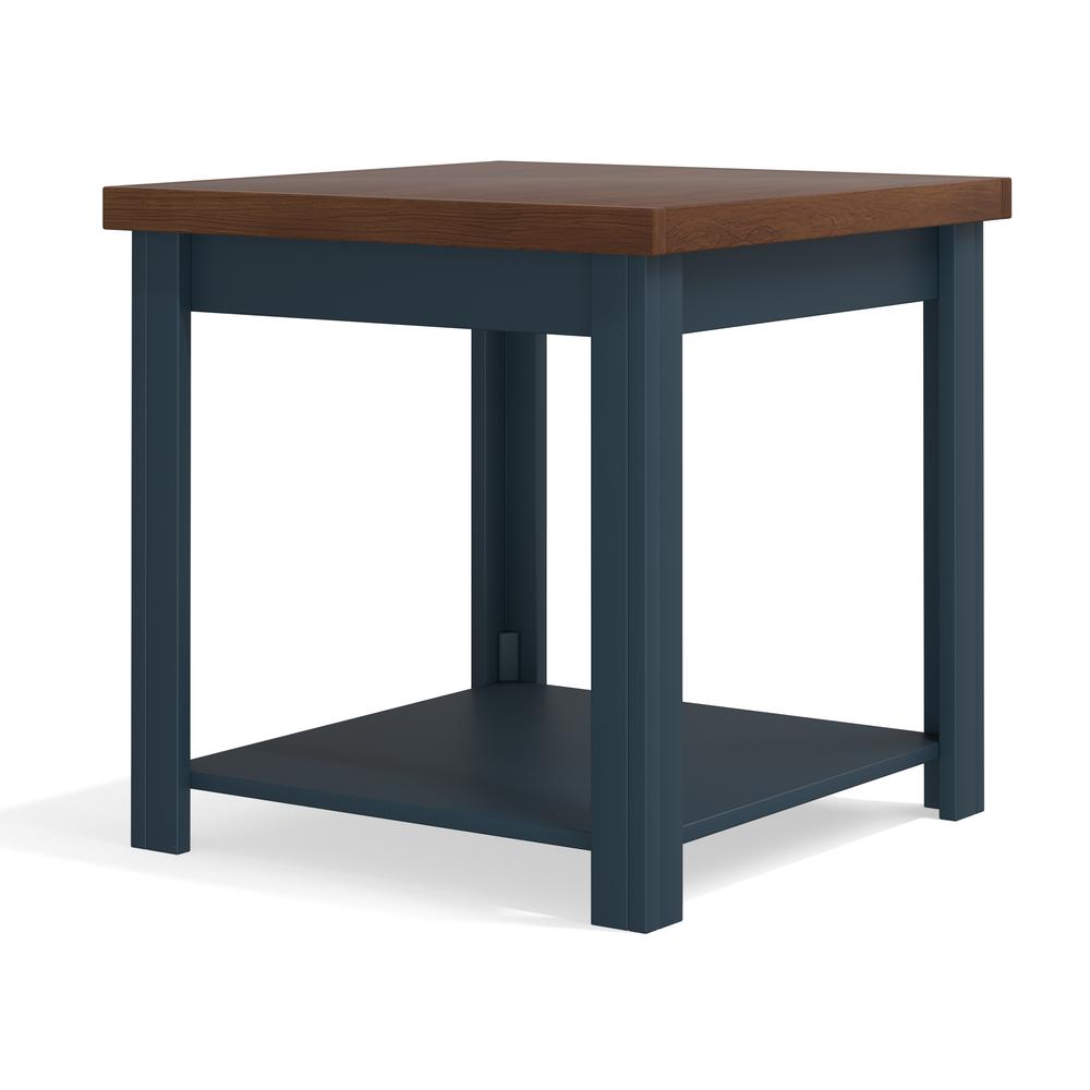 Blue Denim and Whiskey Brown Finish Open Storage Side Table. Picture 3