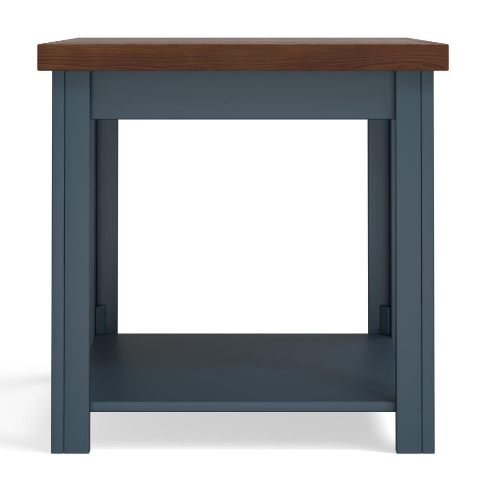 Blue Denim and Whiskey Brown Finish Open Storage Side Table. Picture 4