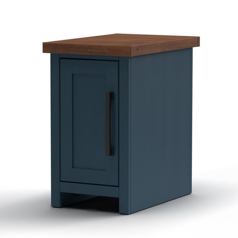 Blue Denim and Whiskey Brown Finish Solid Wood Side Table. Picture 1