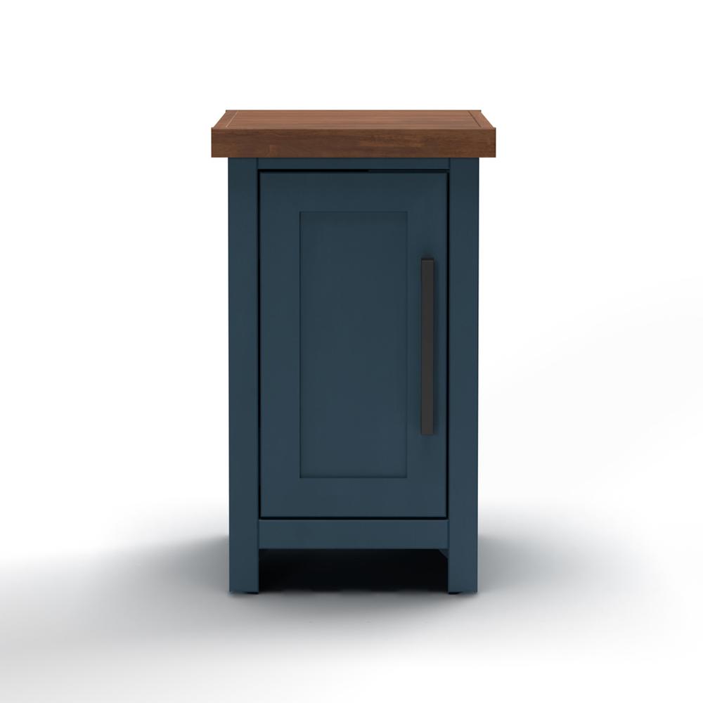 Blue Denim and Whiskey Brown Finish Solid Wood Side Table. Picture 3
