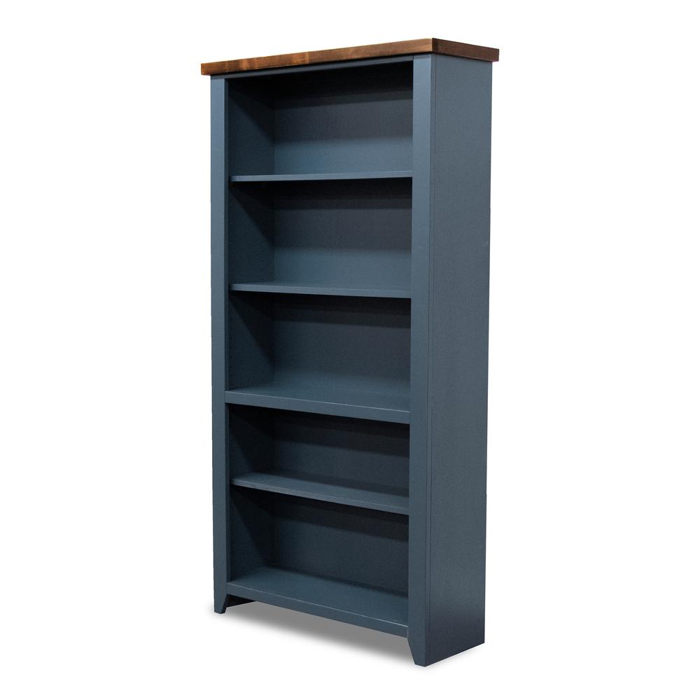 5-Shelf Blue and Brown Finish Solid Wood Bookshelf. Picture 1
