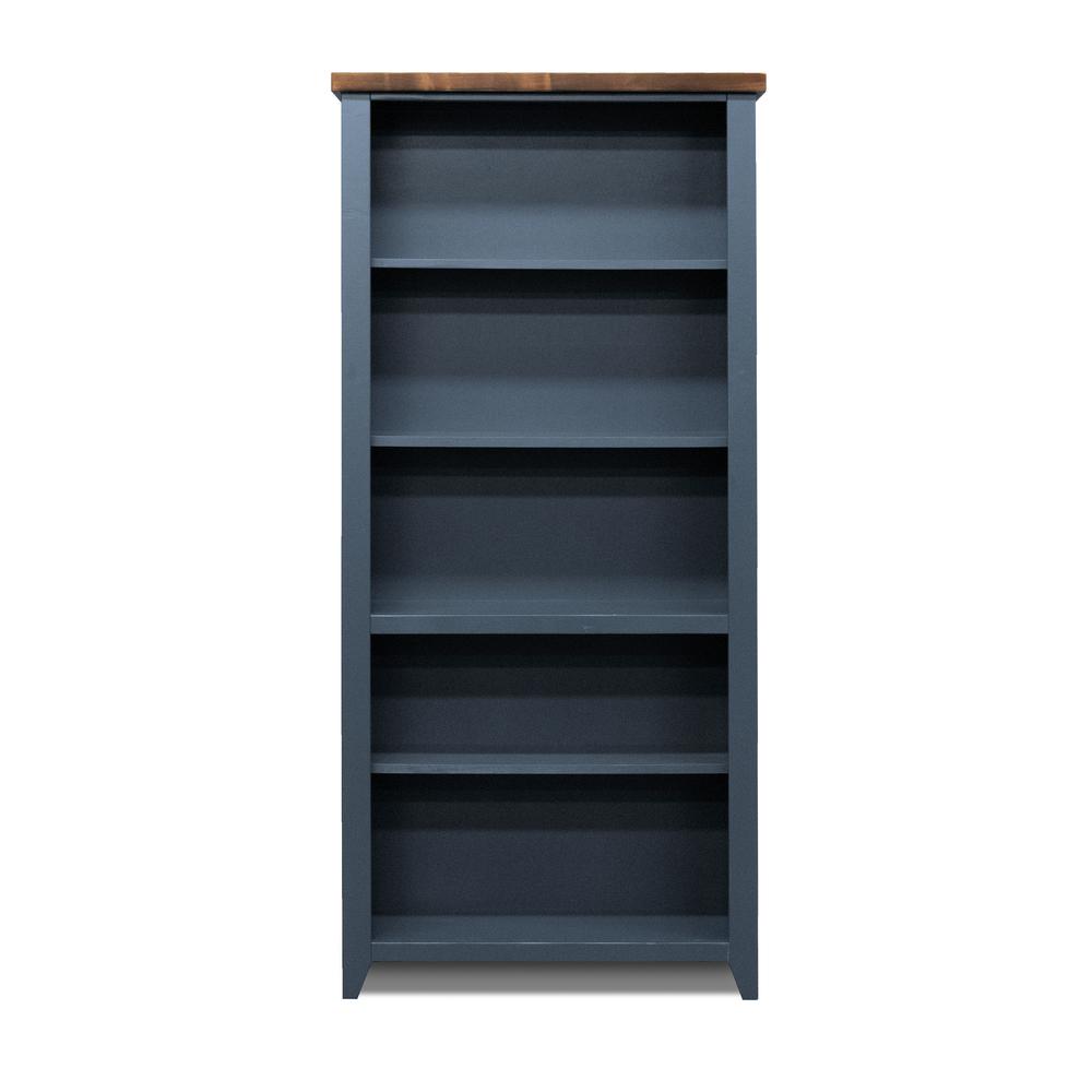 5-Shelf Blue and Brown Finish Solid Wood Bookshelf. Picture 2