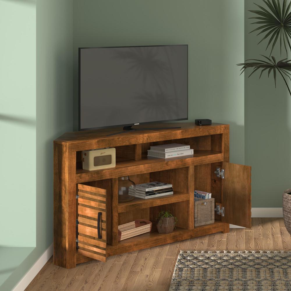 Golden Oak Finish Solid Wood TV Stand, Fits TVs up to 65 in.. Picture 2