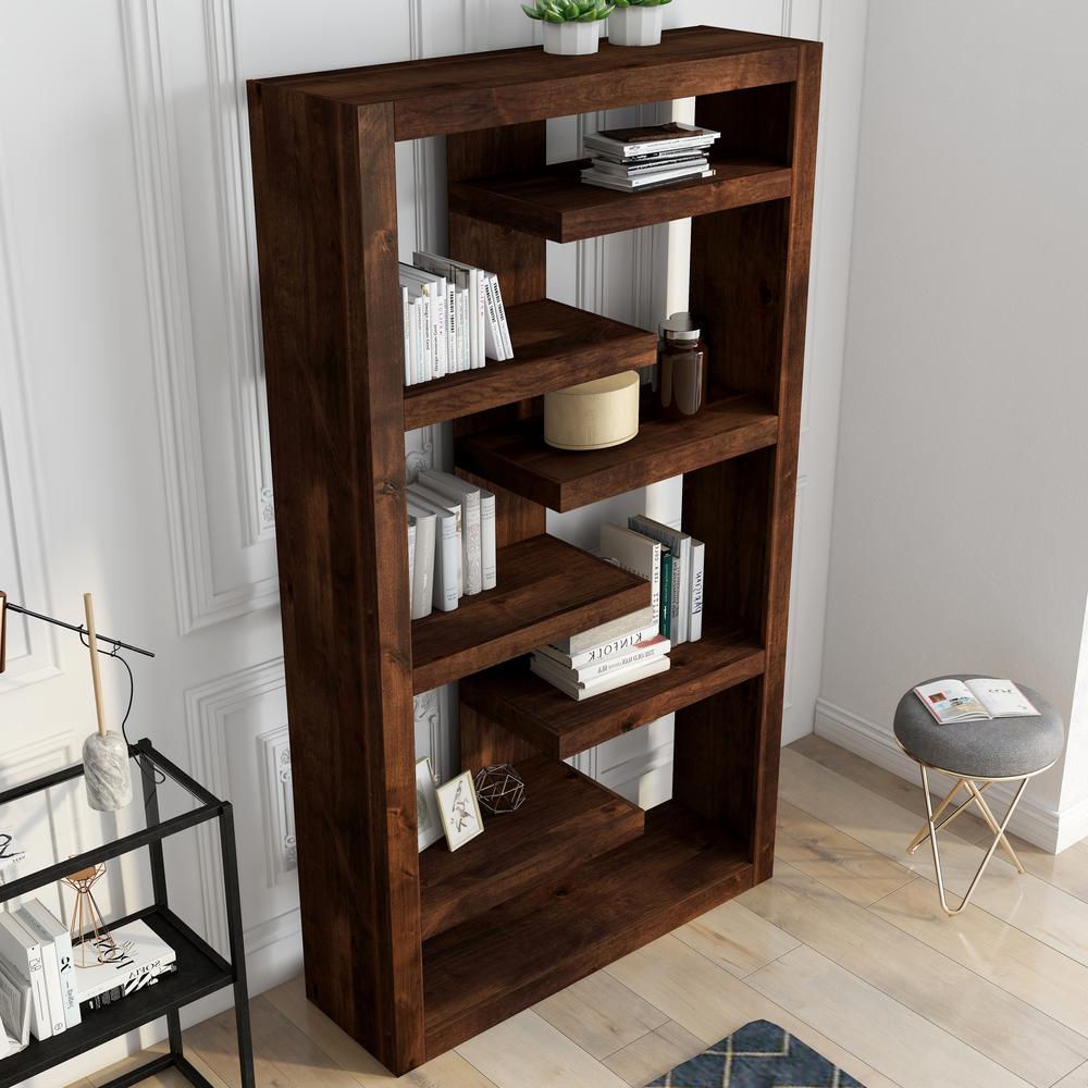 Whiskey Brown Finish Solid Wood Bookshelf. Picture 4