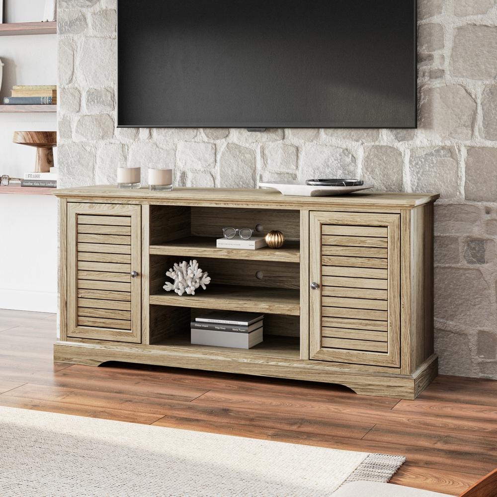 Alabaster Finish Solid Wood TV Stand That Holds TVs Up to 75 in.. Picture 1
