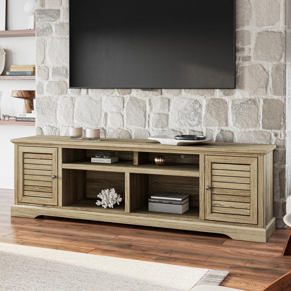 Alabaster Finish Solid Wood TV Stand That Holds TVs Up to 100 in.. Picture 1