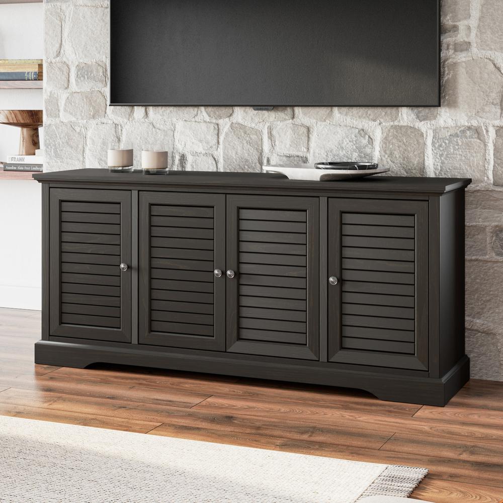 Black Finish Solid Wood TV Stand That Holds TVs Up to 75 in.. Picture 2