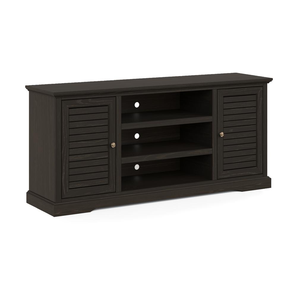Black Finish Solid Wood TV Stand That Holds TVs Up to 75 in.. Picture 1