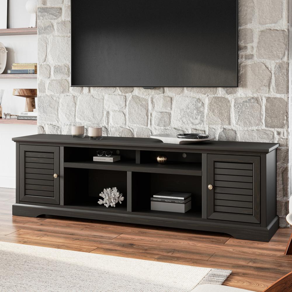 Black Finish Solid Wood TV Stand That Holds TVs Up to 100 in.. Picture 1
