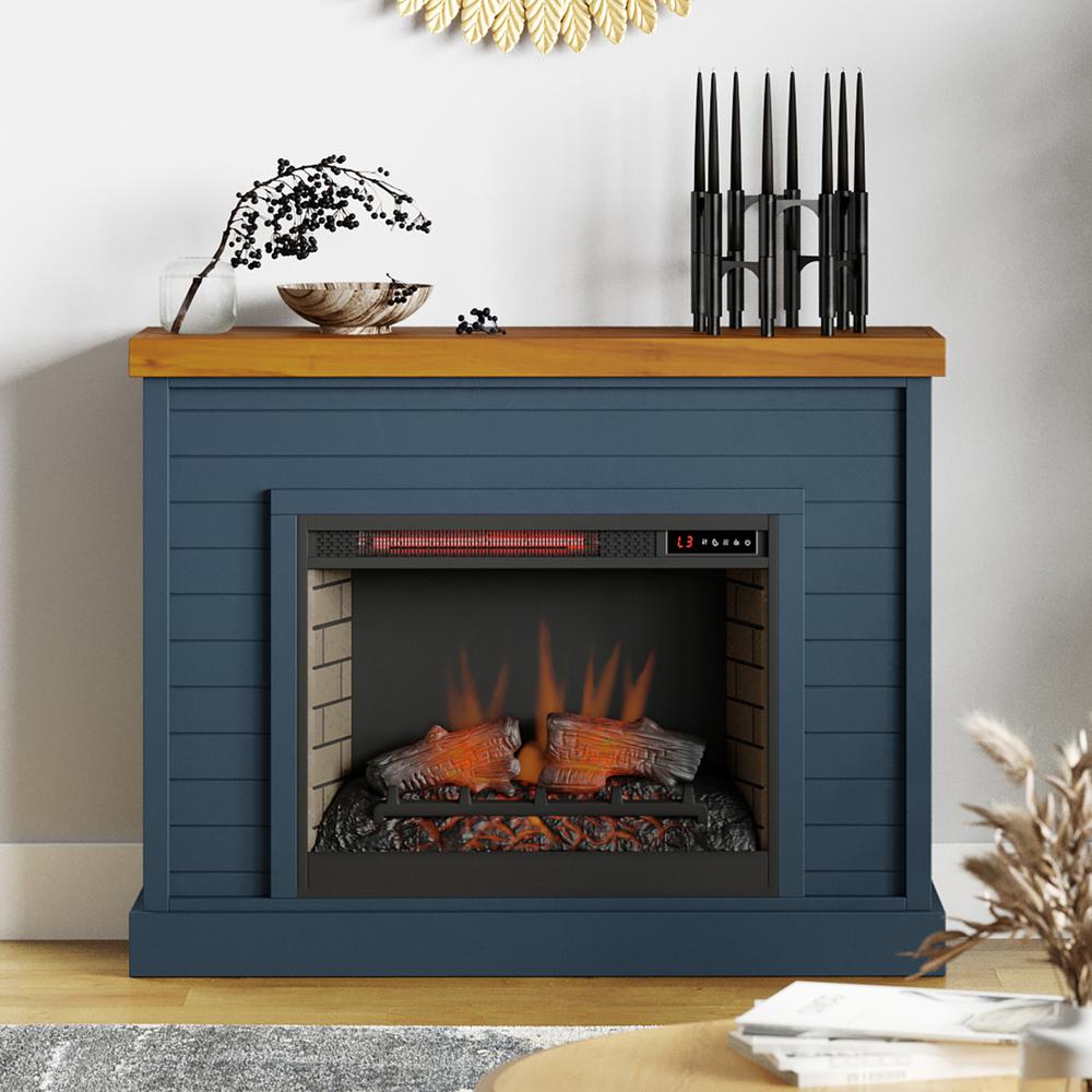 48 in. No Assembly Required Blue and Brown Fireplace Mantel. Picture 1
