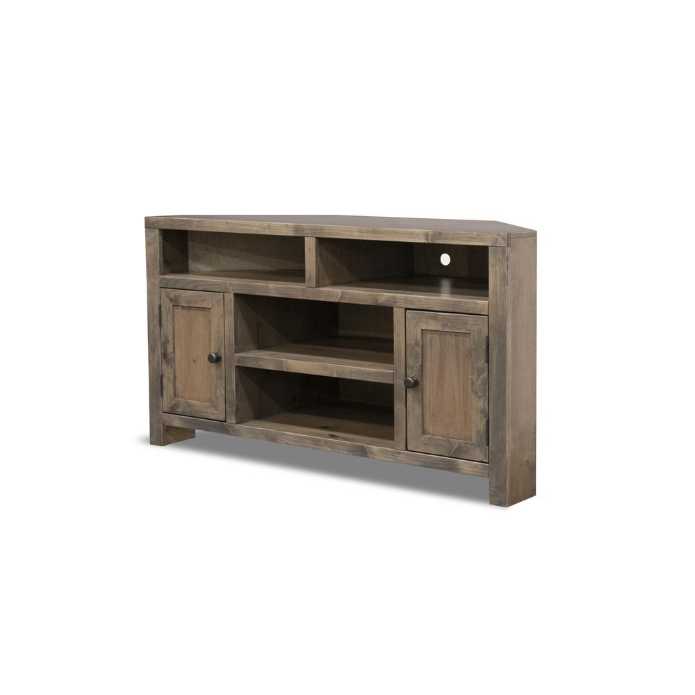 Barnwood Finish Corner TV stand that holds TVs up to 65 in.. Picture 1