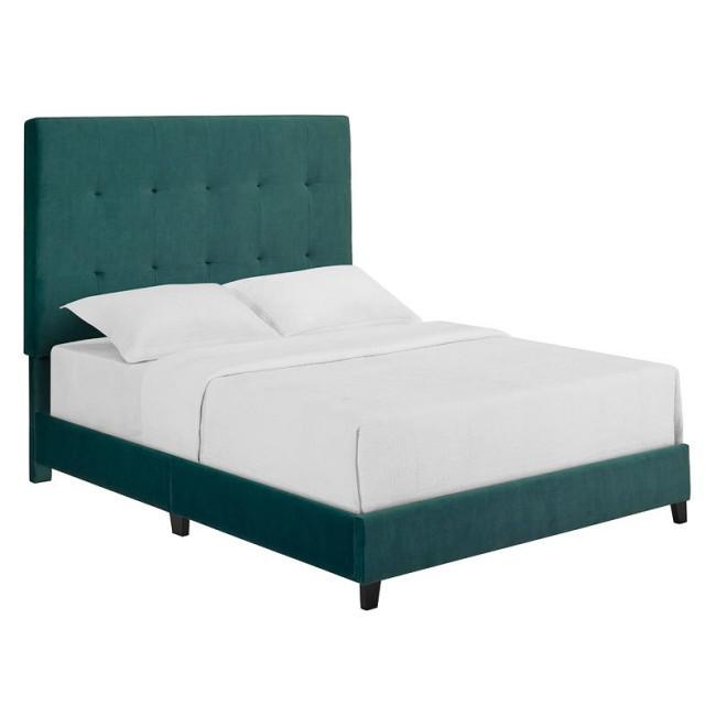 King Size Tall Green Velvet Tufted Headboard Upholstered Platform Bed. Picture 1