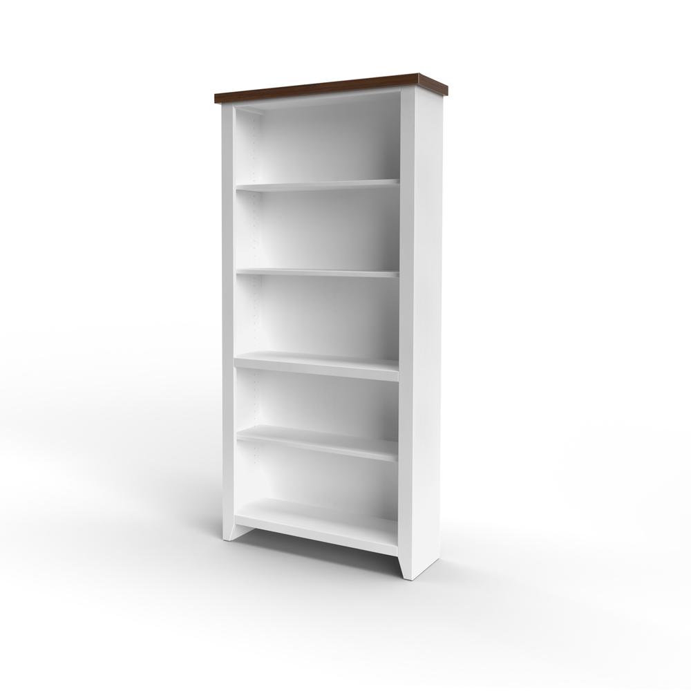 5-Shelf White Wash and Barnwood Finish Solid Wood Bookshelf. Picture 1