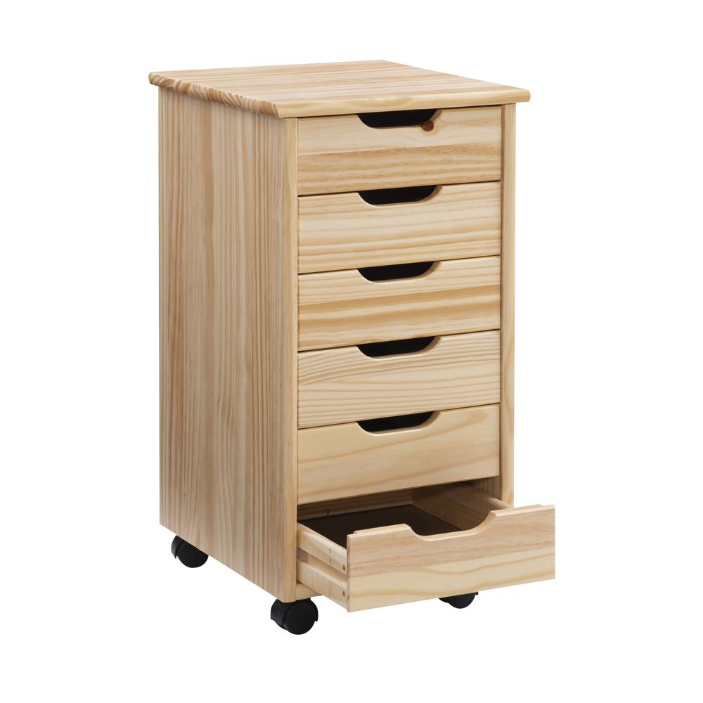 Cary Six Drawer Rolling Storage Cart, Natural. Picture 6