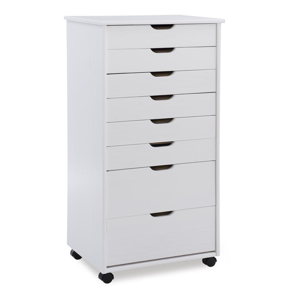 Cary Eight Drawer Rolling Storage Cart, White Wash. Picture 1