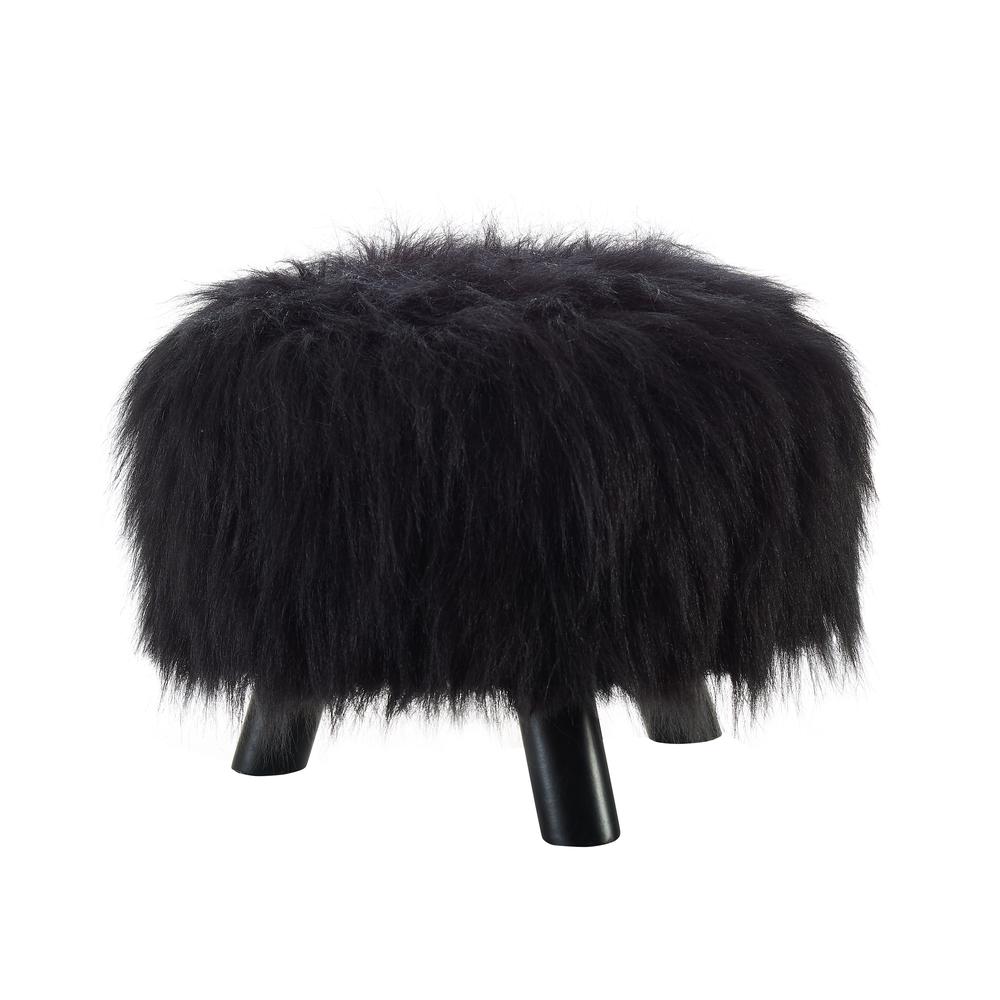 Black Faux Fur Foot Stool (16 Inches Wide). Picture 3