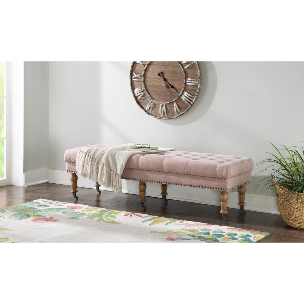 Isabelle Washed Pink Linen 62 Inches Bench. Picture 5