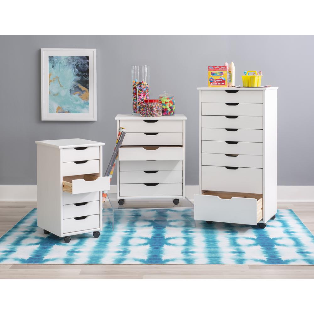 Cary Six Drawer Rolling Storage Cart, White Wash. Picture 4