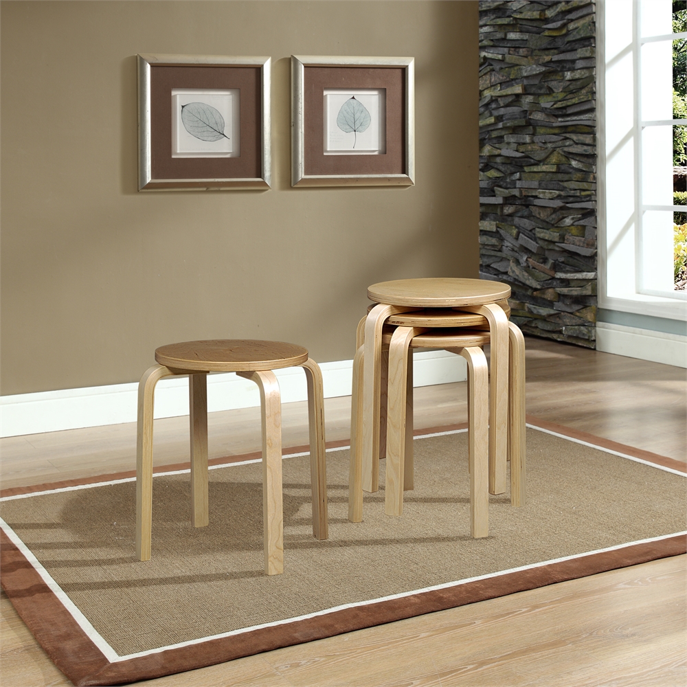 17 Inches Bentwood Stool - Natural Set Of 4. Picture 2