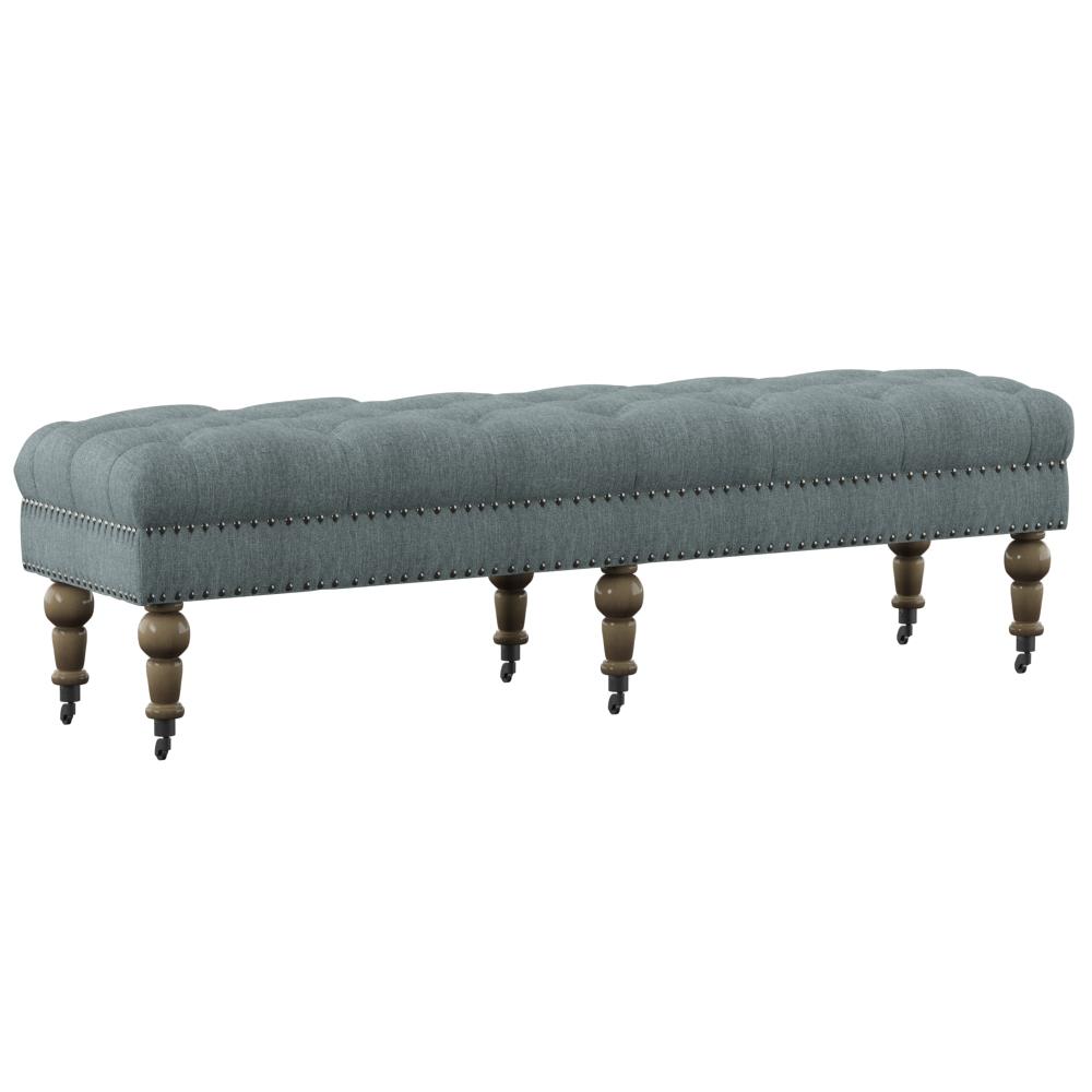 Isabelle Washed Blue Linen 62 Inches Bench. Picture 8