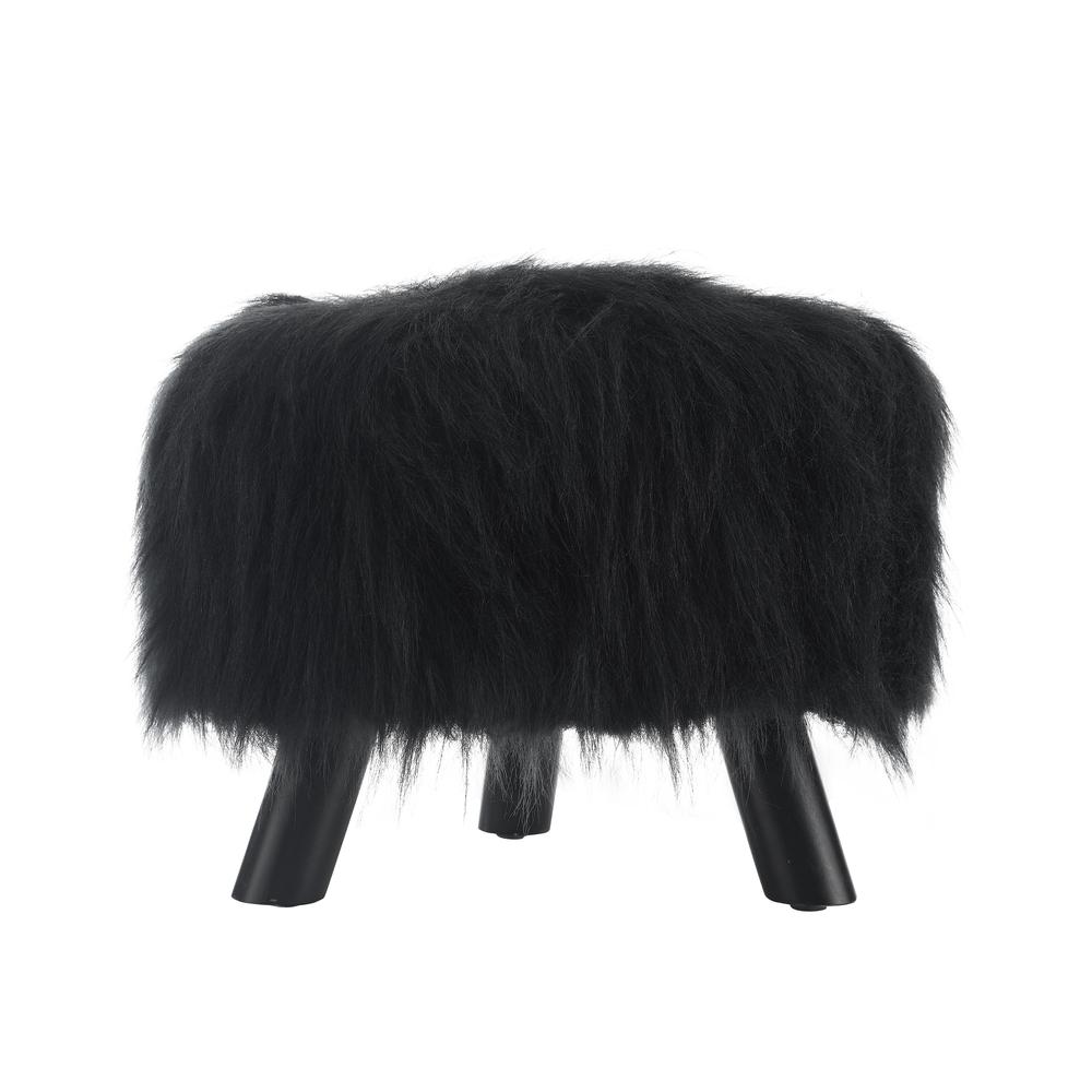 Black Faux Fur Foot Stool (16 Inches Wide). Picture 11