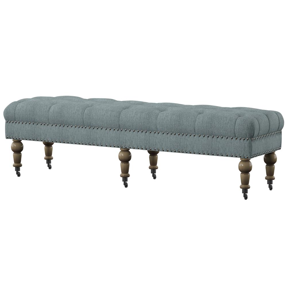 Isabelle Washed Blue Linen 62 Inches Bench. Picture 7