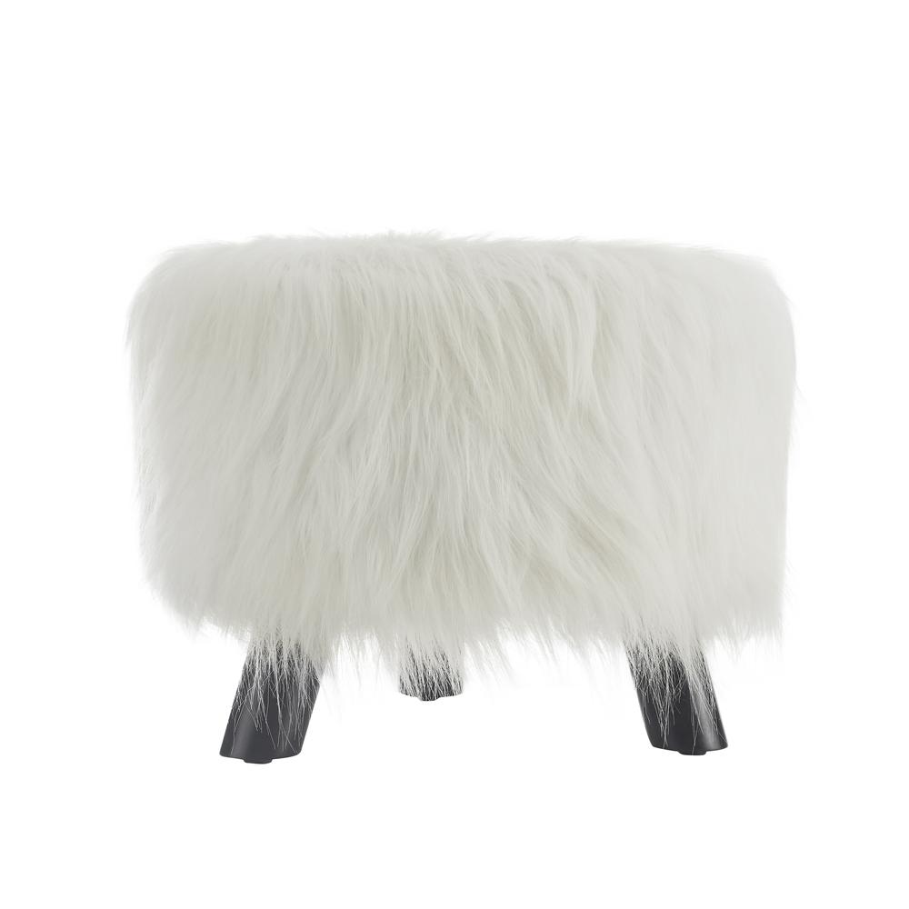 White Faux Fur Foot Stool (16 Inches Wide). Picture 11