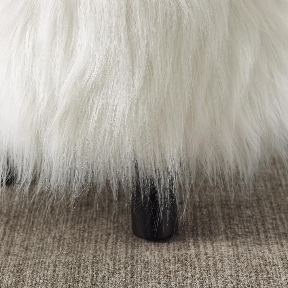 White Faux Fur Foot Stool (16 Inches Wide). Picture 9