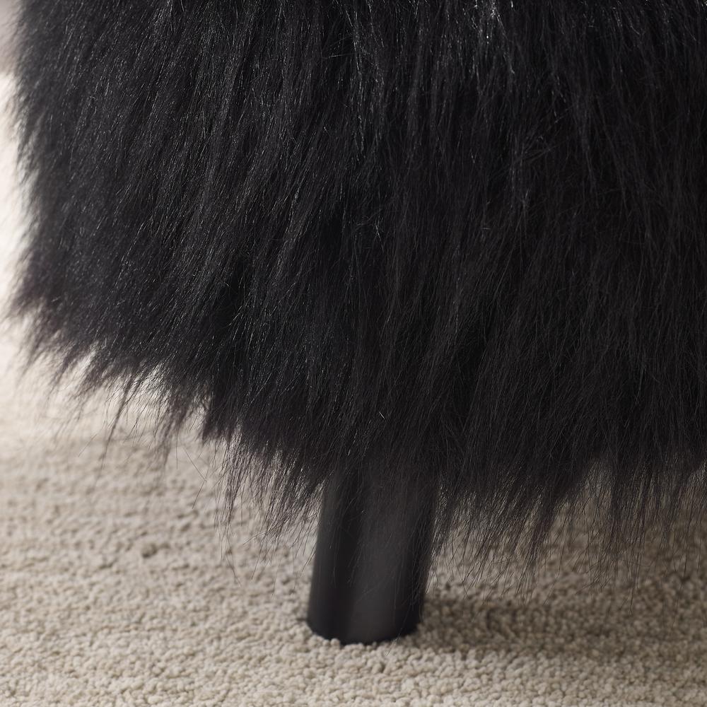 Black Faux Fur Foot Stool (16 Inches Wide). Picture 9