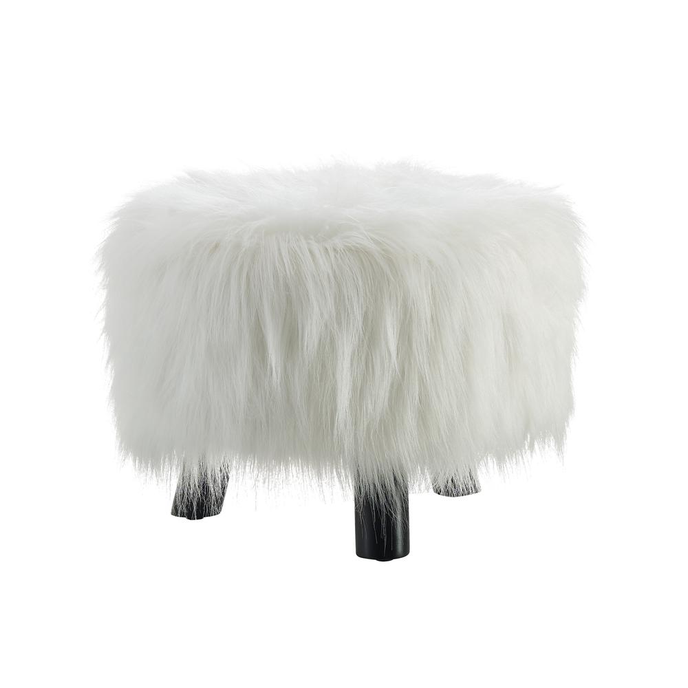 White Faux Fur Foot Stool (16 Inches Wide). Picture 10