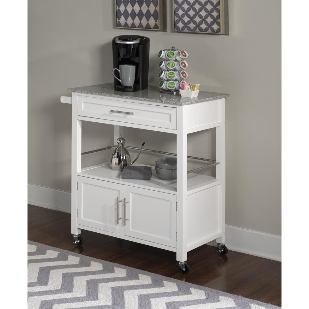 Cameron White Kitchen Cart With Granite Top. Picture 16