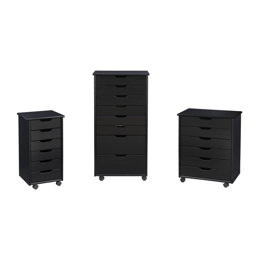 Cary Black Six Drawer Wide Rolling Storage Cart Black. Picture 25