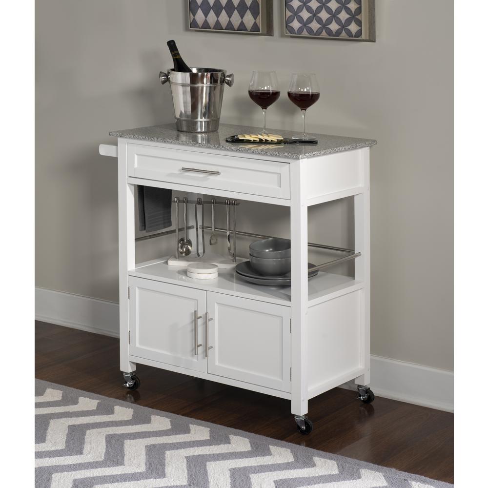 Cameron White Kitchen Cart With Granite Top. Picture 20