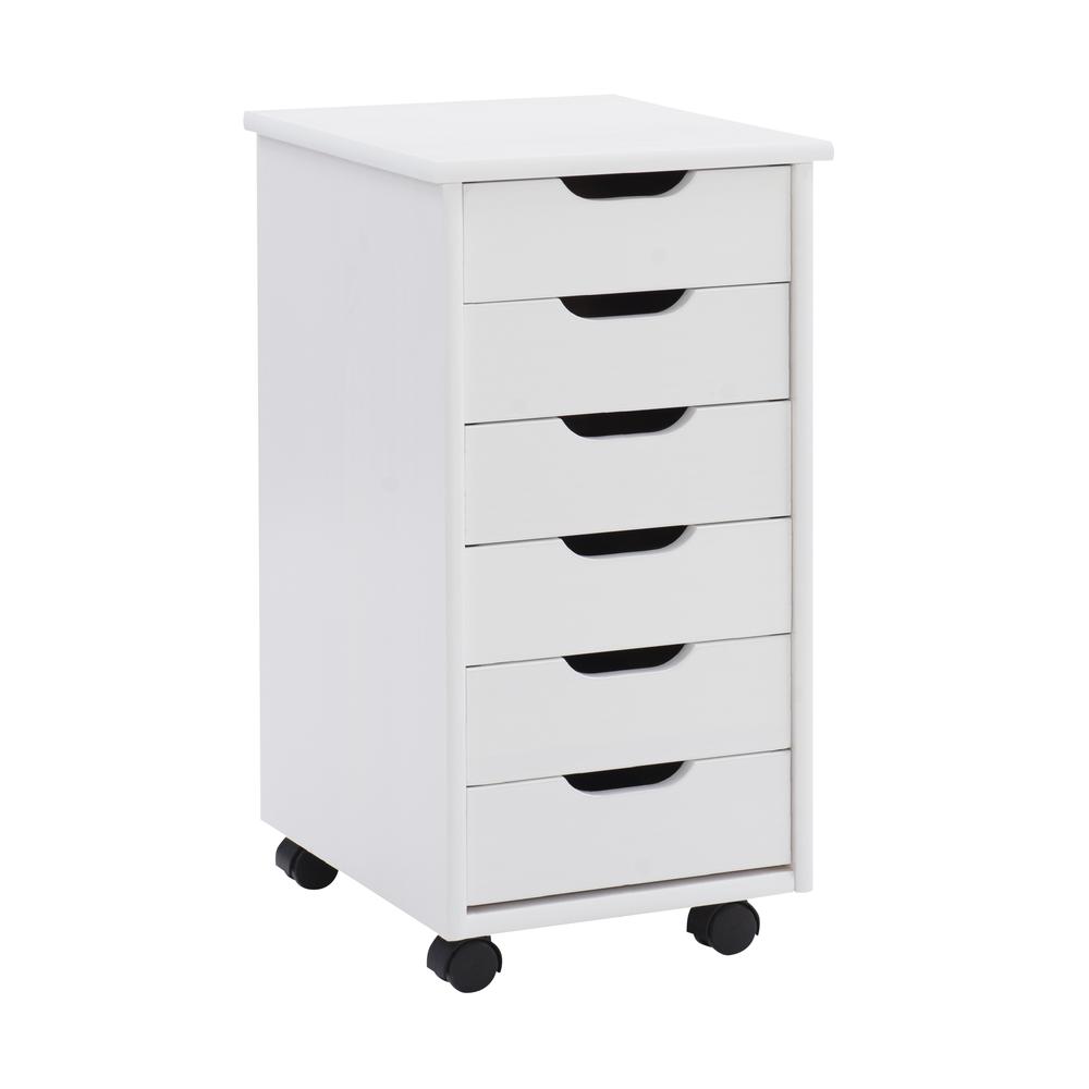 Cary Six Drawer Rolling Storage Cart, White Wash. Picture 5