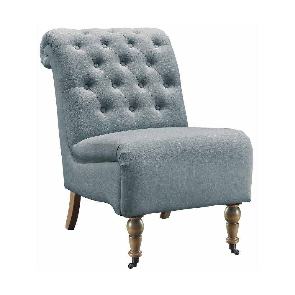 Cora Washed Blue Linen Roll Back Tufted Chair. The main picture.