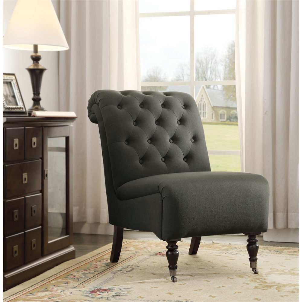Cora Charcoal Roll Back Tufted Chair. Picture 2