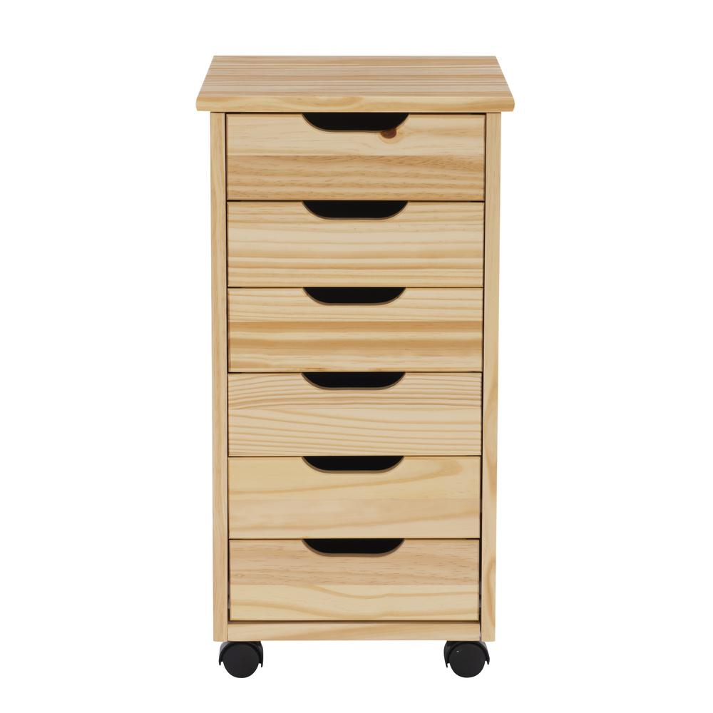 Cary Six Drawer Rolling Storage Cart, Natural. Picture 2