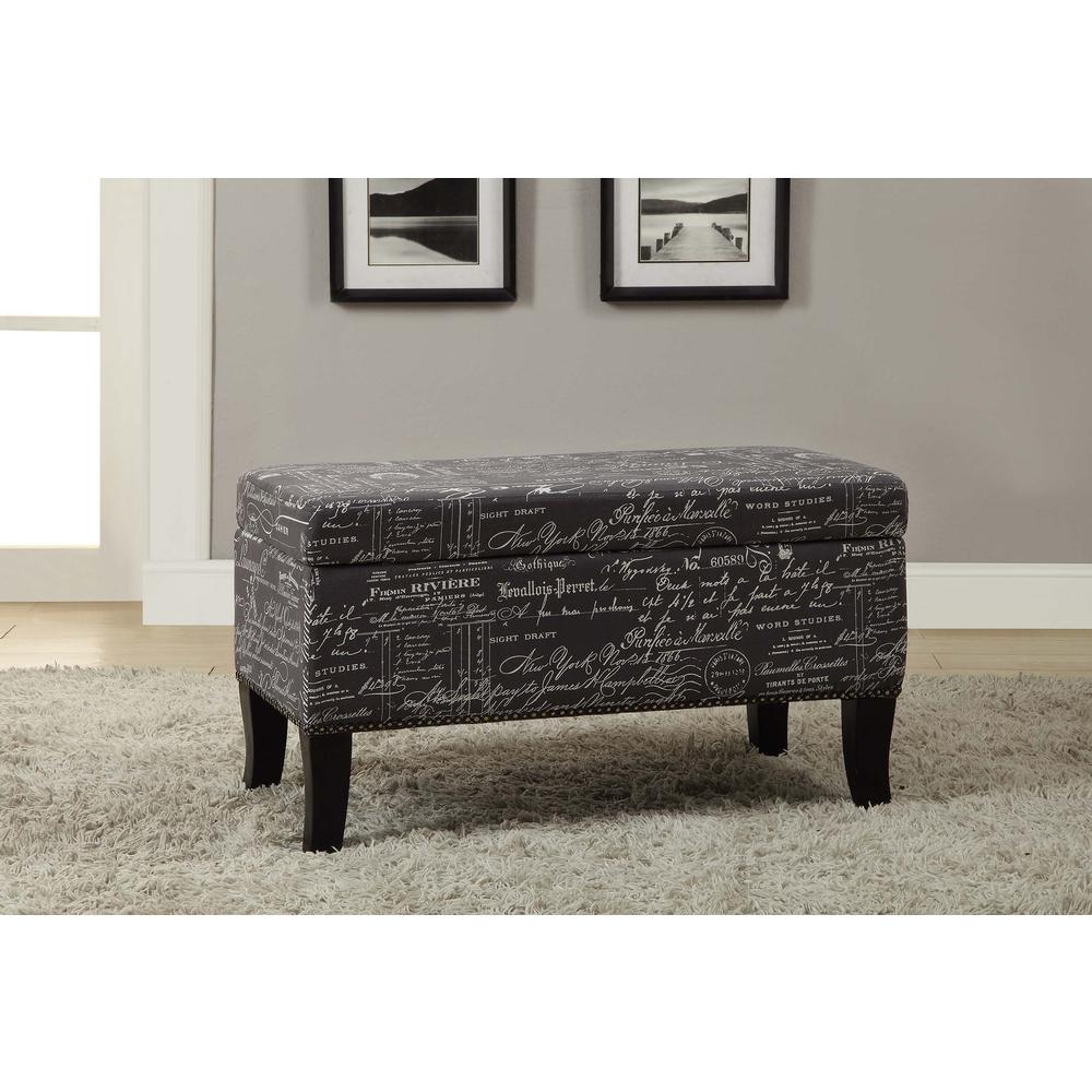 Stephanie Ottoman Grey Linen With Script. Picture 2