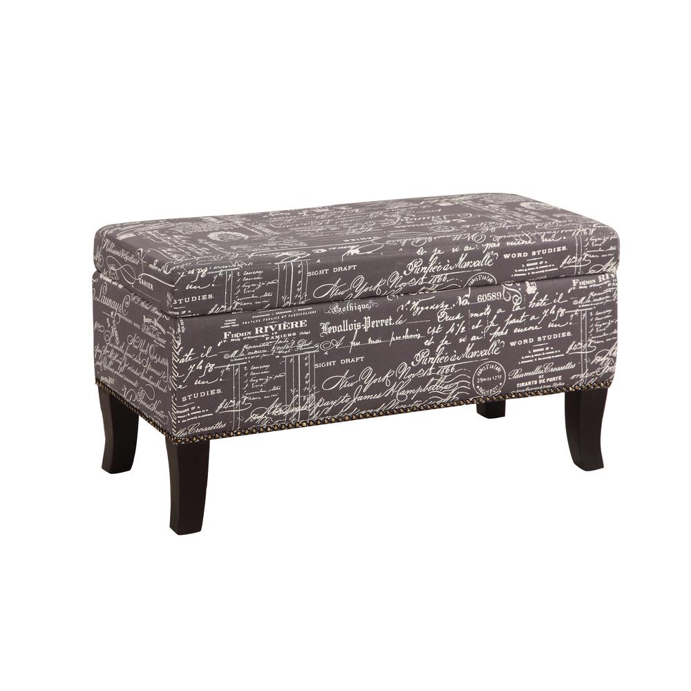 Stephanie Ottoman Grey Linen With Script. Picture 1