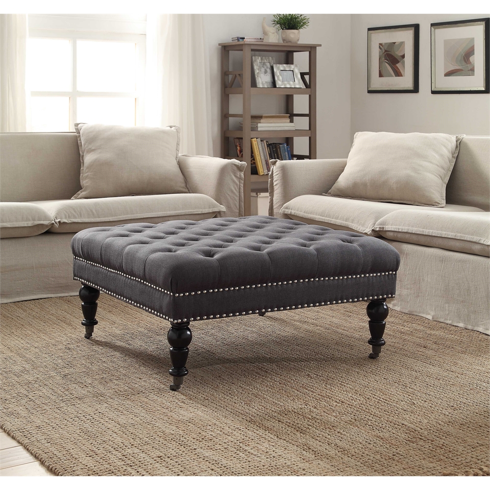 Isabelle Charcoal Square Tufted Ottoman. Picture 2
